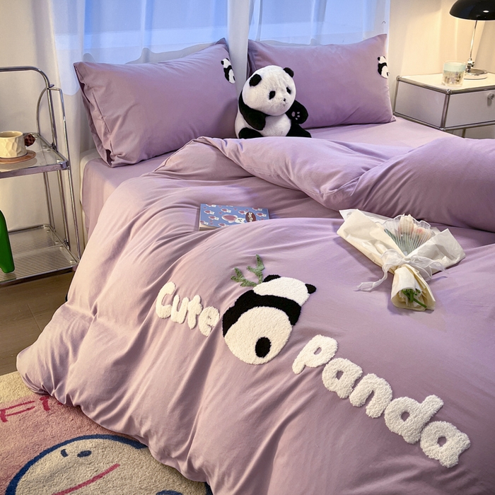 91家纺网 家纺一手货源 找家纺 葡萄家 2024新款超柔水洗棉毛巾绣四件套熊猫香芋紫