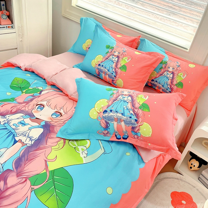 91家纺网 家纺一手货源 找家纺 浩诚 2024新款女孩款全棉大版卡通四件套 萝莉女孩