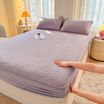 居眠 2024新款牛奶绒超声波like小熊夹棉大豆床笠 Like熊-香芋紫