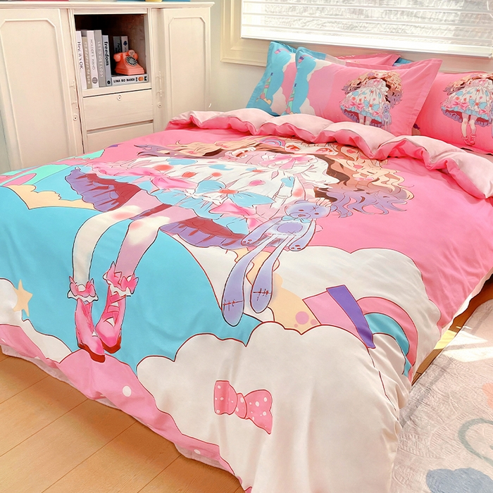 91家纺网 家纺一手货源 找家纺 浩诚 2024新款女孩款全棉大版卡通四件套 甜心宝贝