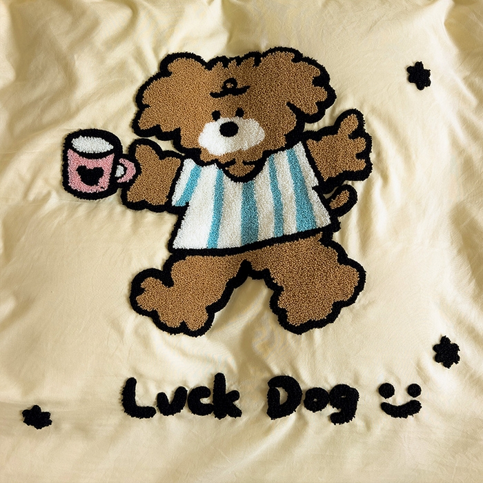 91家纺网 家纺一手货源 找家纺 眠帛家居 2024新款加厚磨毛水洗棉毛巾绣加印大版卡通四件套 可可