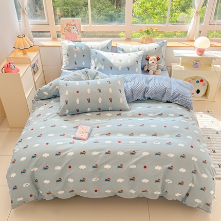 91家纺网 家纺一手货源 找家纺 麦伦家居 2024秋冬新品 多功能床品全棉+豆豆绒四件套卡通小清新系列 奔跑小狗