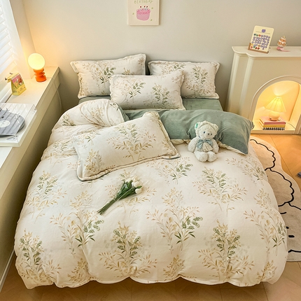 91家纺网 家纺一手货源 找家纺 瑞莱 2024新款印花牛奶绒四件套-2023年热款系列 绒仙草