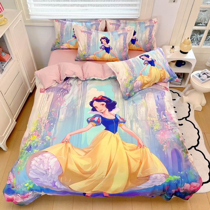 91家纺网 家纺一手货源 找家纺 浩诚 2024新款女孩款全棉大版卡通四件套 快乐宝贝