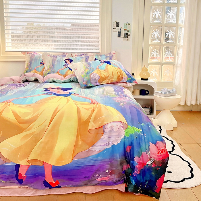 91家纺网 家纺一手货源 找家纺 浩诚 2024新款女孩款全棉大版卡通四件套 快乐宝贝