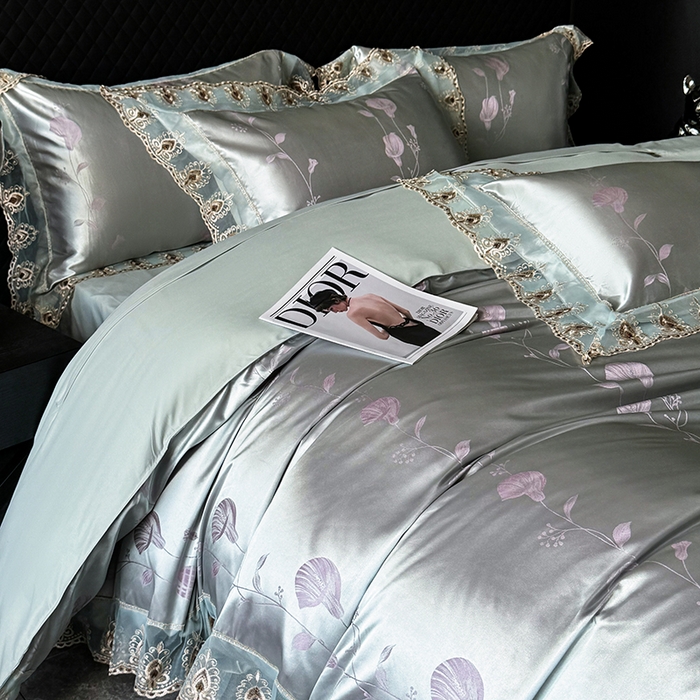 91家纺网 家纺一手货源 找家纺 七夜居 2025新款蕾丝花边欧式贡缎提花四件套礼盒装 春风忆