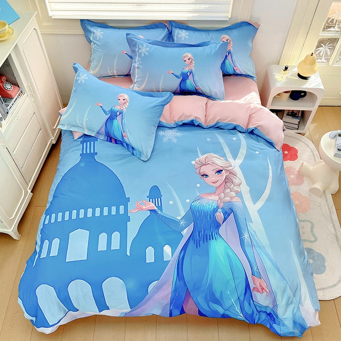 91家纺网 家纺一手货源 找家纺 浩诚 2024新款女孩款全棉大版卡通四件套 莎莎公主