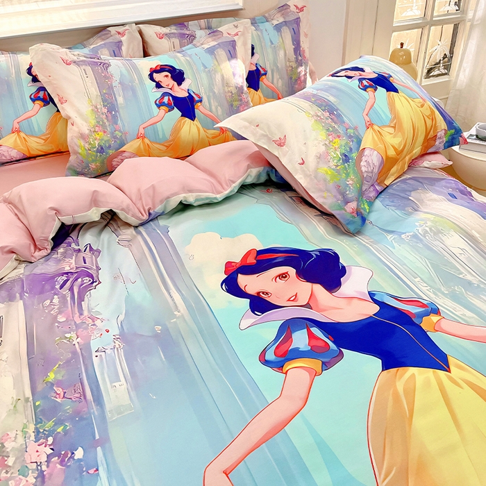 91家纺网 家纺一手货源 找家纺 浩诚 2024新款女孩款全棉大版卡通四件套 快乐宝贝