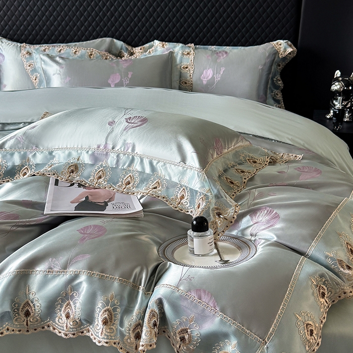 91家纺网 家纺一手货源 找家纺 七夜居 2025新款蕾丝花边欧式贡缎提花四件套礼盒装 春风忆