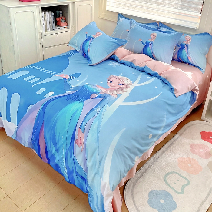 91家纺网 家纺一手货源 找家纺 浩诚 2024新款女孩款全棉大版卡通四件套 莎莎公主