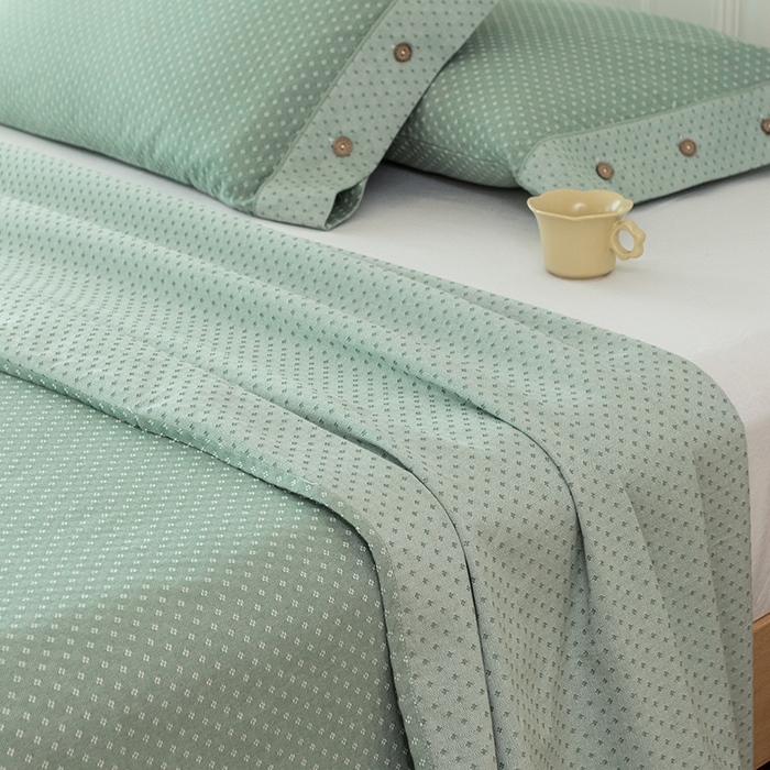 91家纺网 家纺一手货源 找家纺 呦呦南宋 2024新品婴幼儿A类纯棉老粗布立体提花床单三件套重磅精梳棉色织底纹粗布床单纽扣款套件 星空纹-绿