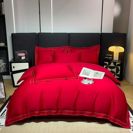 91家纺网 家纺一手货源 找家纺 梧桐家居 2024新款50双股100支罗意威系列四件套 罗意威-大红