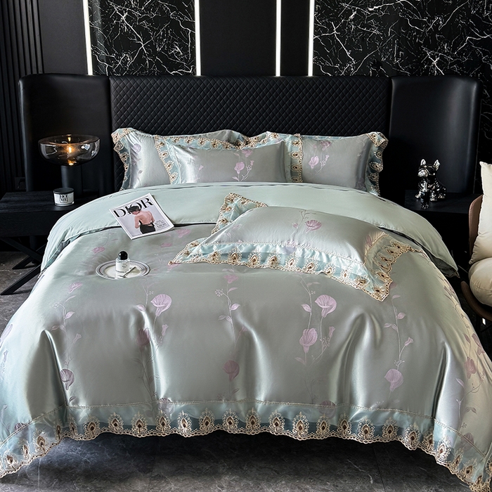 91家纺网 家纺一手货源 找家纺 七夜居 2025新款蕾丝花边欧式贡缎提花四件套礼盒装 春风忆