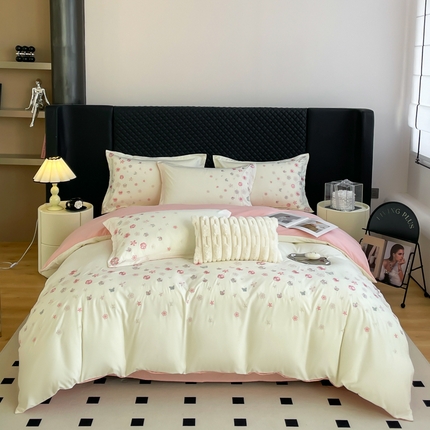 梧桐家居 2024新款120g花海系列亲肤棉四件套 花海-白粉