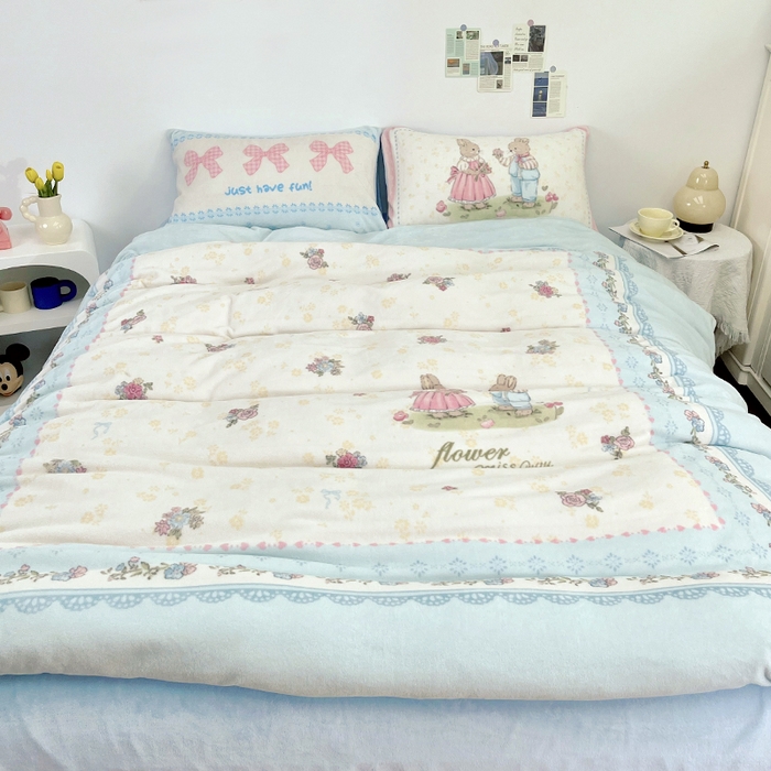 91家纺网 家纺一手货源 找家纺 （总）浩诚 2024新款ins风牛奶绒印花四件套