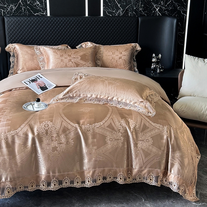 91家纺网 家纺一手货源 找家纺 七夜居 2025新款蕾丝花边欧式贡缎提花四件套礼盒装 梦幻城堡