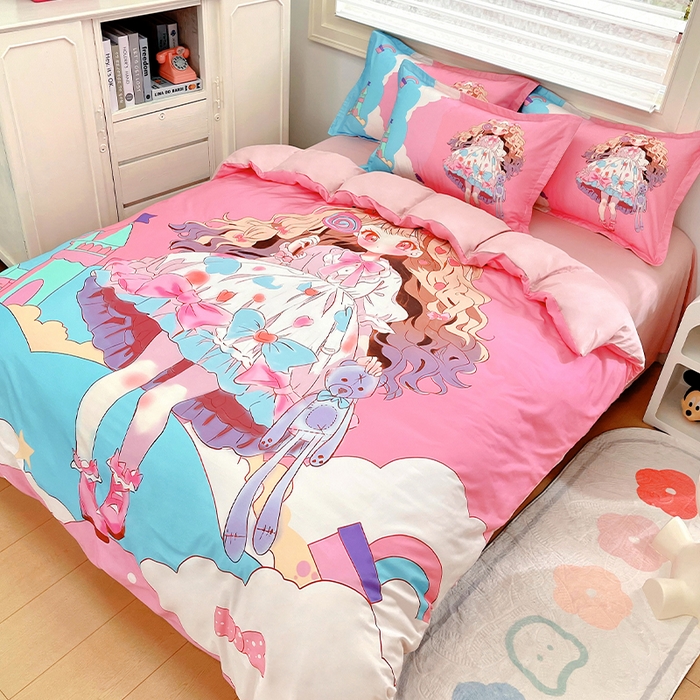 91家纺网 家纺一手货源 找家纺 浩诚 2024新款女孩款全棉大版卡通四件套 甜心宝贝