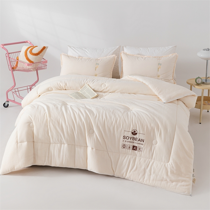 91家纺网 家纺一手货源 找家纺 2025新款A类全棉大豆纤维被加厚冬被春秋被子被芯子母被带子母扣