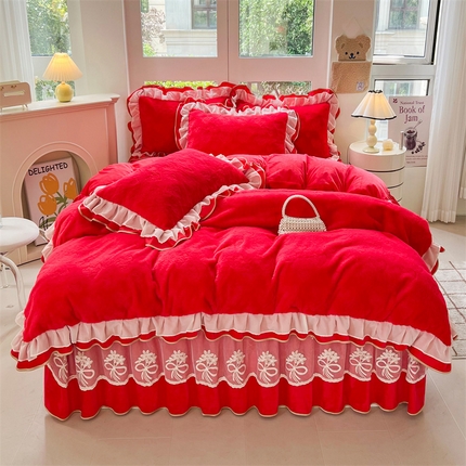 91家纺网 家纺一手货源 找家纺 （总）宜凡家纺 2024新款A类牛奶绒剪花绒床裙四件套