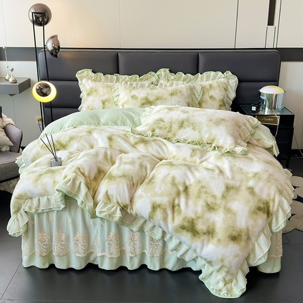 91家纺网 家纺一手货源 找家纺 （总）宜凡家纺 2024新款高克重牛奶绒兔绒床裙四件套