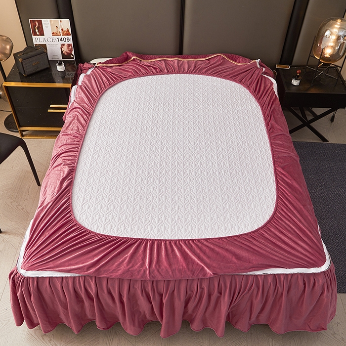 91家纺网 家纺一手货源 找家纺 罗艺轩 2024新款高克重水晶绒夹棉床裙四件套-欧典风尚 欧典风尚-深豆沙