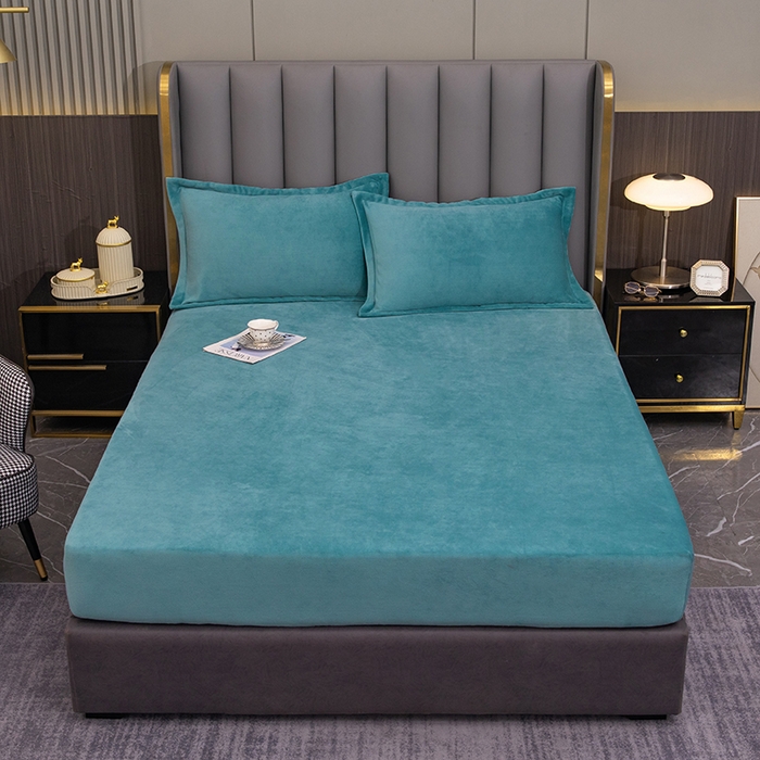 91家纺网 家纺一手货源 找家纺 柏薇 2024新款200克重保暖牛奶绒纯色床笠单品 浅绿