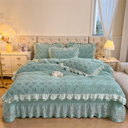 宜凡家纺 2024新款A类牛奶绒剪花绒床盖四件套 点点心动-水仙绿