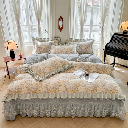 宜凡家纺 2024新款牛奶绒雕花绒床盖四件套 秋日絮语