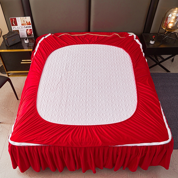 91家纺网 家纺一手货源 找家纺 罗艺轩 2024新款高克重水晶绒夹棉床裙四件套-欧典风尚 欧典风尚-喜庆红