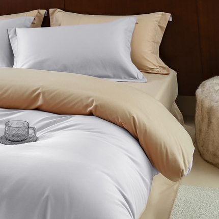 91家纺网 家纺一手货源 找家纺 秀色家纺 50支秋冬加厚保暖床上四件套纯棉全棉轻奢高端床品纯色磨毛三件套 瑞妮-轻紫+奶油