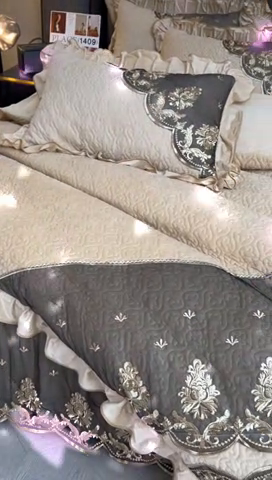 91家纺网 家纺一手货源 找家纺 罗艺轩 2024新款高克重水晶绒夹棉床裙四件套-欧典风尚 欧典风尚-香槟色