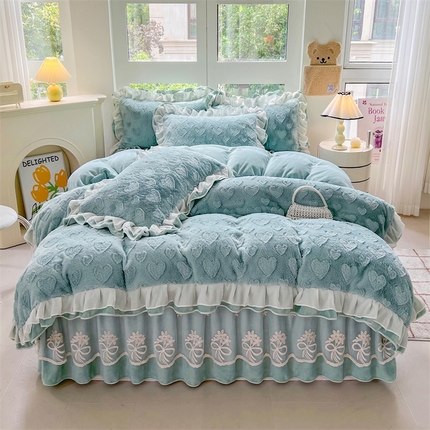 91家纺网 家纺一手货源 找家纺 （总）宜凡家纺 2024新款A类牛奶绒剪花绒床裙四件套