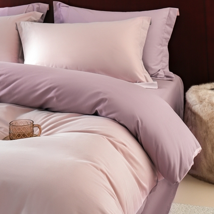 91家纺网 家纺一手货源 找家纺 秀色家纺 50支秋冬加厚保暖床上四件套纯棉全棉轻奢高端床品纯色磨毛三件套 瑞妮-轻紫+奶油