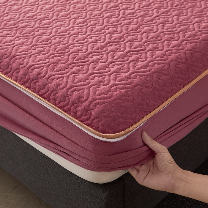 91家纺网 家纺一手货源 找家纺 罗艺轩 2024新款高克重水晶绒夹棉床裙三件套-欧典风尚 欧典风尚-深豆沙