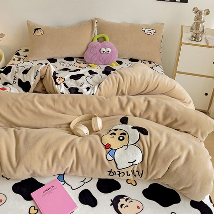 91家纺网 家纺一手货源 找家纺 （总）乐童家纺 2024新款高克重牛奶绒小清新印＋绣系列四件套