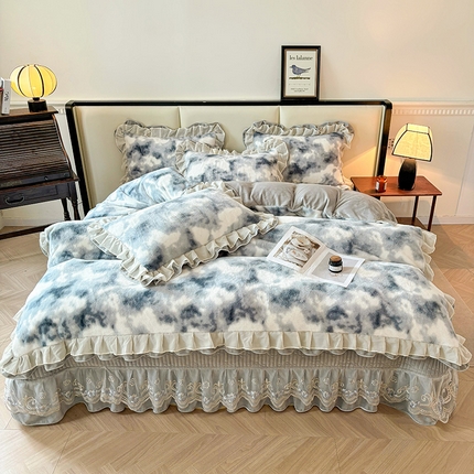 宜凡家纺 2024新款高克重牛奶绒兔绒床盖四件套 云雾深深 灰