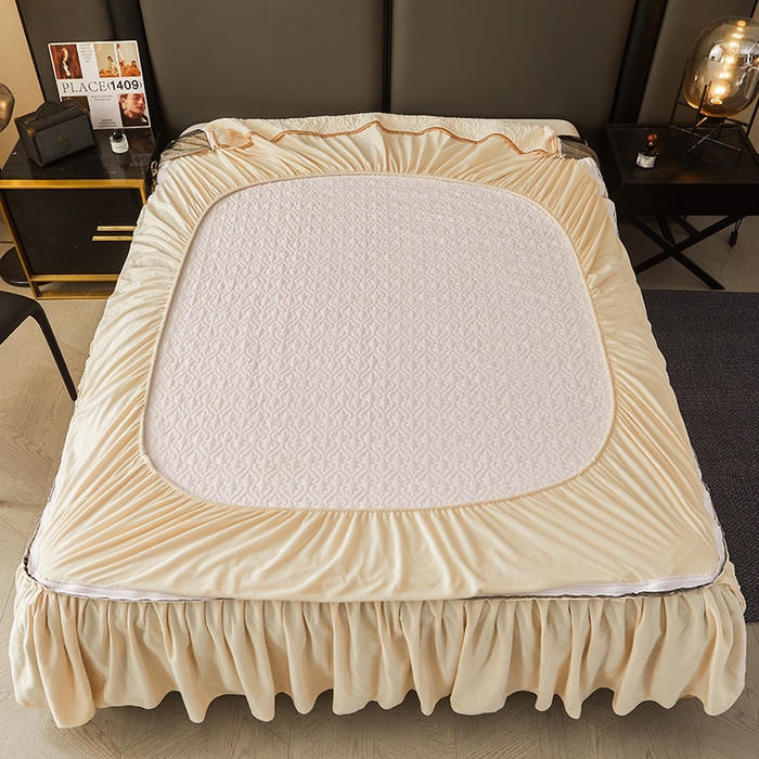 91家纺网 家纺一手货源 找家纺 罗艺轩 2024新款高克重水晶绒夹棉床裙四件套-欧典风尚 欧典风尚-珍珠白