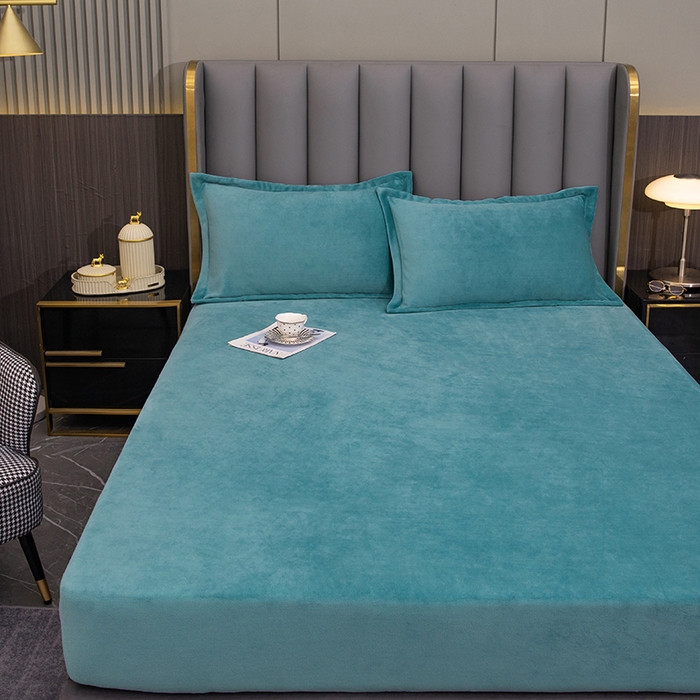 91家纺网 家纺一手货源 找家纺 柏薇 2024新款200克重保暖牛奶绒纯色床笠单品 浅绿