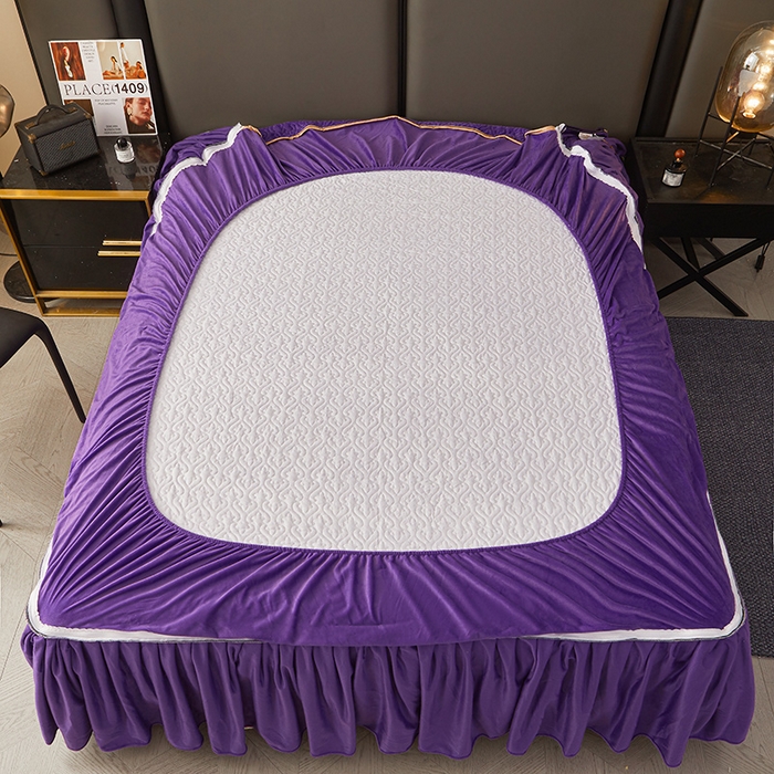 91家纺网 家纺一手货源 找家纺 罗艺轩 2024新款高克重水晶绒夹棉床裙四件套-欧典风尚 欧典风尚-魅力紫