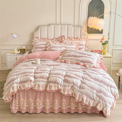 宜凡家纺 2024新款牛奶绒雕花绒床裙四件套 山水韵律