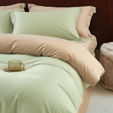 91家纺网 家纺一手货源 找家纺 秀色家纺 50支秋冬加厚保暖床上四件套纯棉全棉轻奢高端床品纯色磨毛三件套 瑞妮-轻紫+奶油