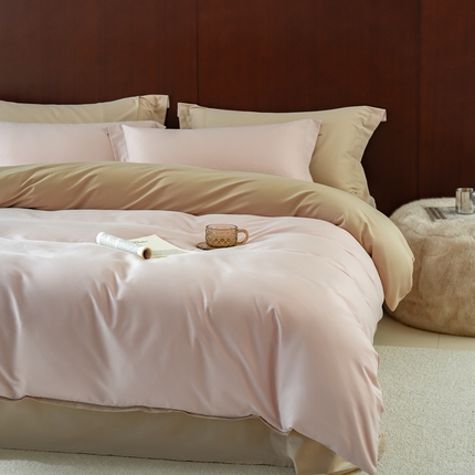 91家纺网 家纺一手货源 找家纺 秀色家纺 50支秋冬加厚保暖床上四件套纯棉全棉轻奢高端床品纯色磨毛三件套 瑞妮-轻紫+奶油