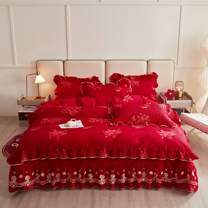 91家纺网 家纺一手货源 找家纺 （总）宜凡家纺 2024新款A类全棉大红印花床盖四件套