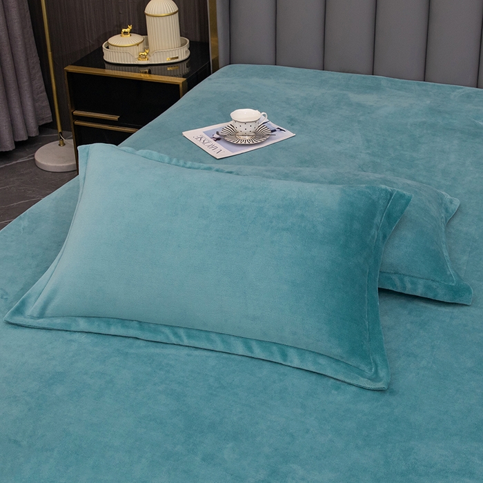 91家纺网 家纺一手货源 找家纺 柏薇 2024新款200克重保暖牛奶绒纯色床笠单品 浅绿