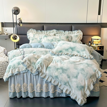 91家纺网 家纺一手货源 找家纺 （总）宜凡家纺 2024新款高克重牛奶绒兔绒床裙四件套