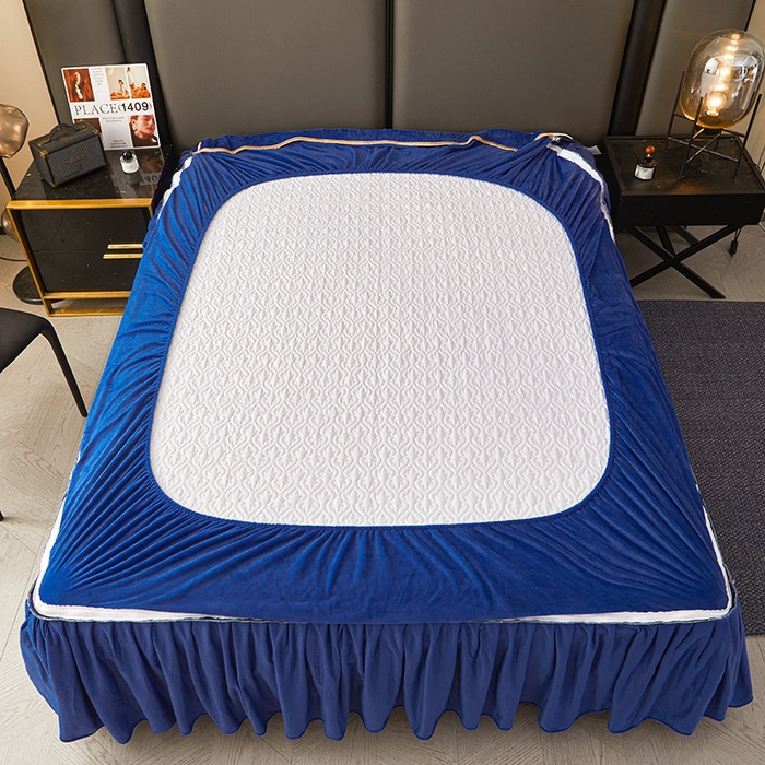 91家纺网 家纺一手货源 找家纺 罗艺轩 2024新款高克重水晶绒夹棉床裙三件套-欧典风尚 欧典风尚-宝石蓝