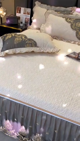 91家纺网 家纺一手货源 找家纺 罗艺轩 2024新款高克重水晶绒夹棉床裙三件套-欧典风尚 欧典风尚-珍珠白