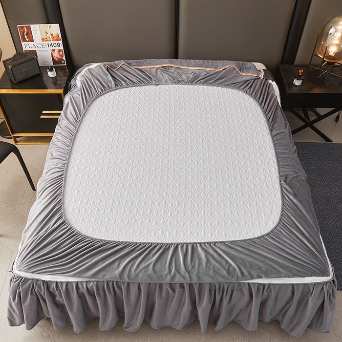 91家纺网 家纺一手货源 找家纺 罗艺轩 2024新款高克重水晶绒夹棉床裙三件套-欧典风尚 欧典风尚-高级灰