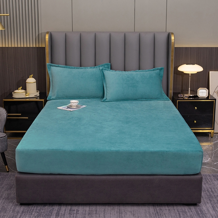 91家纺网 家纺一手货源 找家纺 柏薇 2024新款200克重保暖牛奶绒纯色床笠单品 浅绿