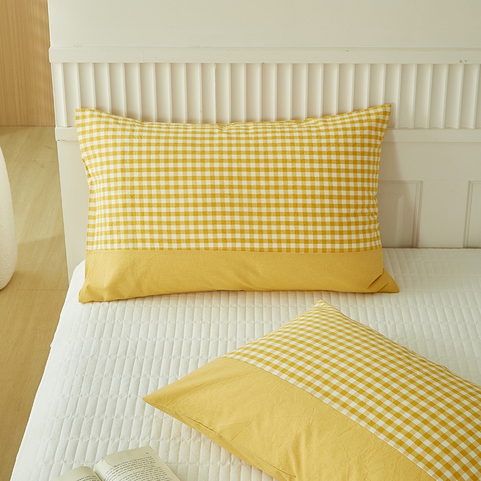 91家纺网 家纺一手货源 找家纺 总【呦呦南宋】母婴级A类单品枕套100%纯棉色织水洗棉枕套 格子一对装全棉枕头套